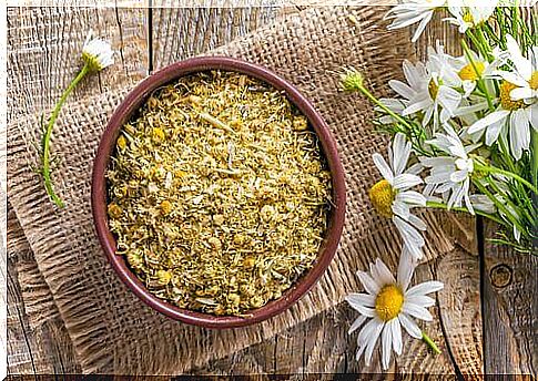 bowl with ground chamomile